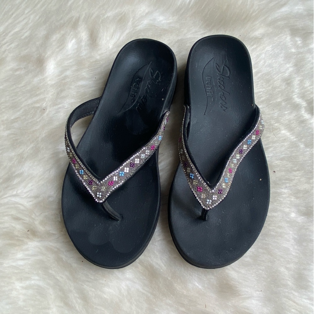 Skechers Black Sandals with Multicolor Accents